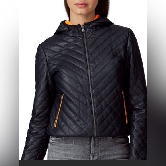 Samantha Sipos Leather Puffy Moto Jacket Reversible M